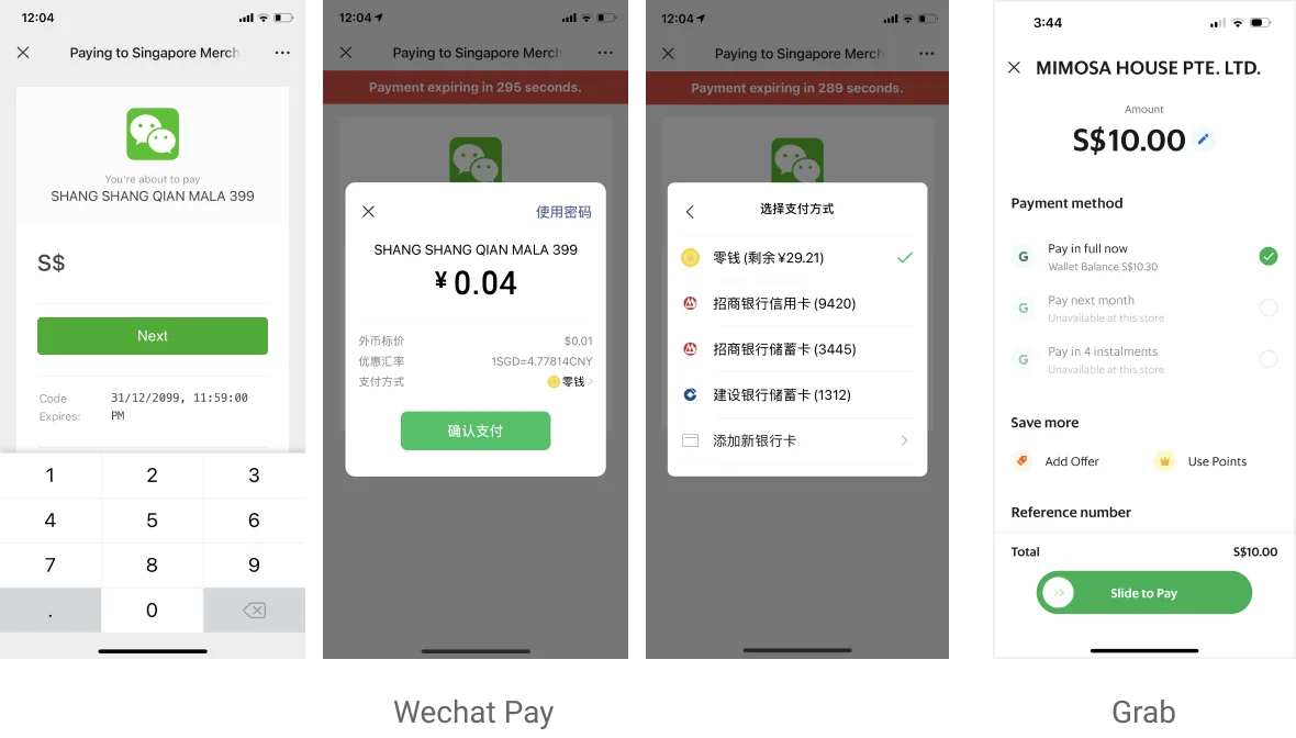 WeChat Pay and Grab payment flow comparison